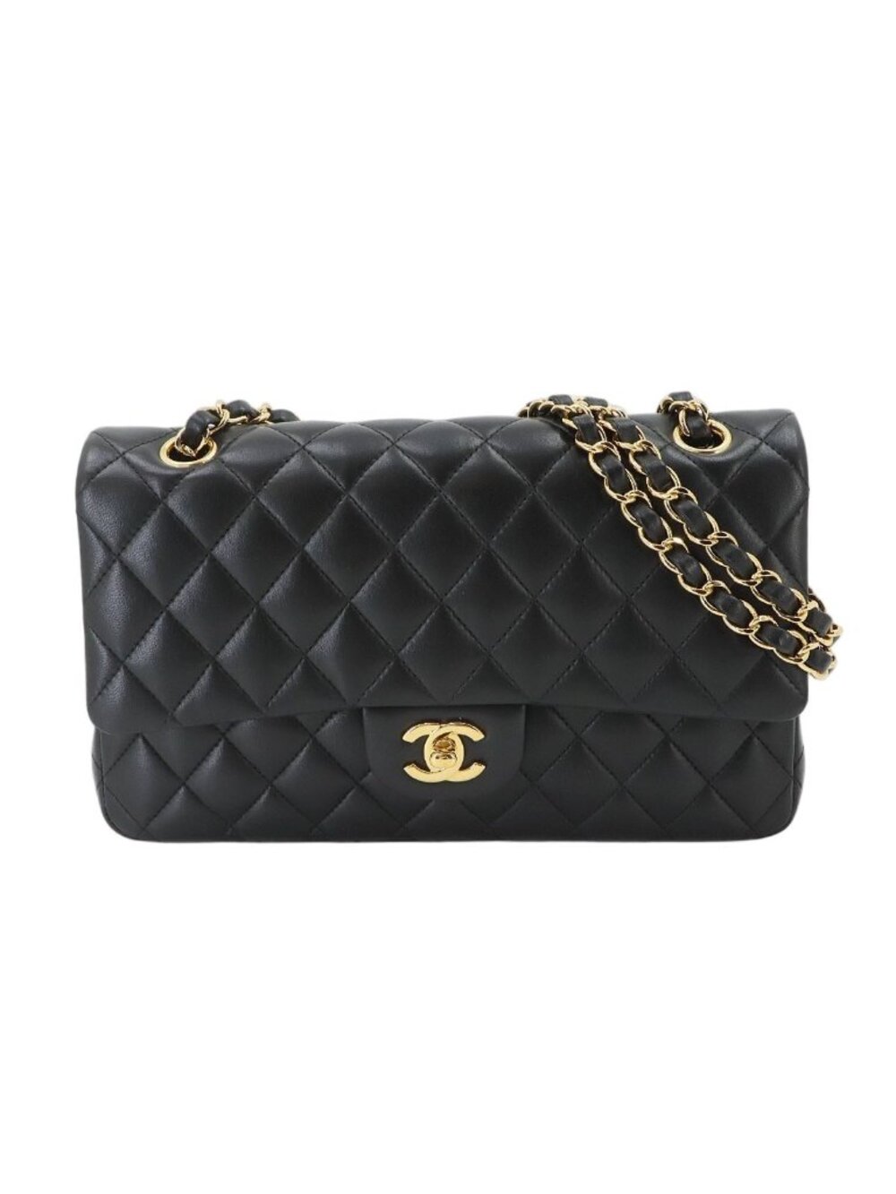 Chanel Quilted 25 Chain Shoulder Bag Lambskin Black Gold